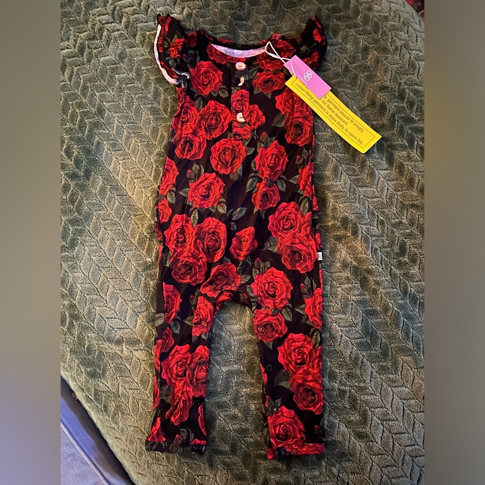 Roses pants romper, baby girl size 12-18 months